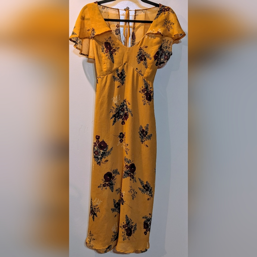 Leith Floral Belted Flutter Sleeve Dress - Size Large - Color: Orange Sudan